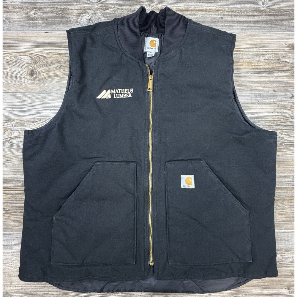 Carhartt V01 Arctic Quilt-Lined Duck Work‎ Vest Black With Company Logo Mens XL
